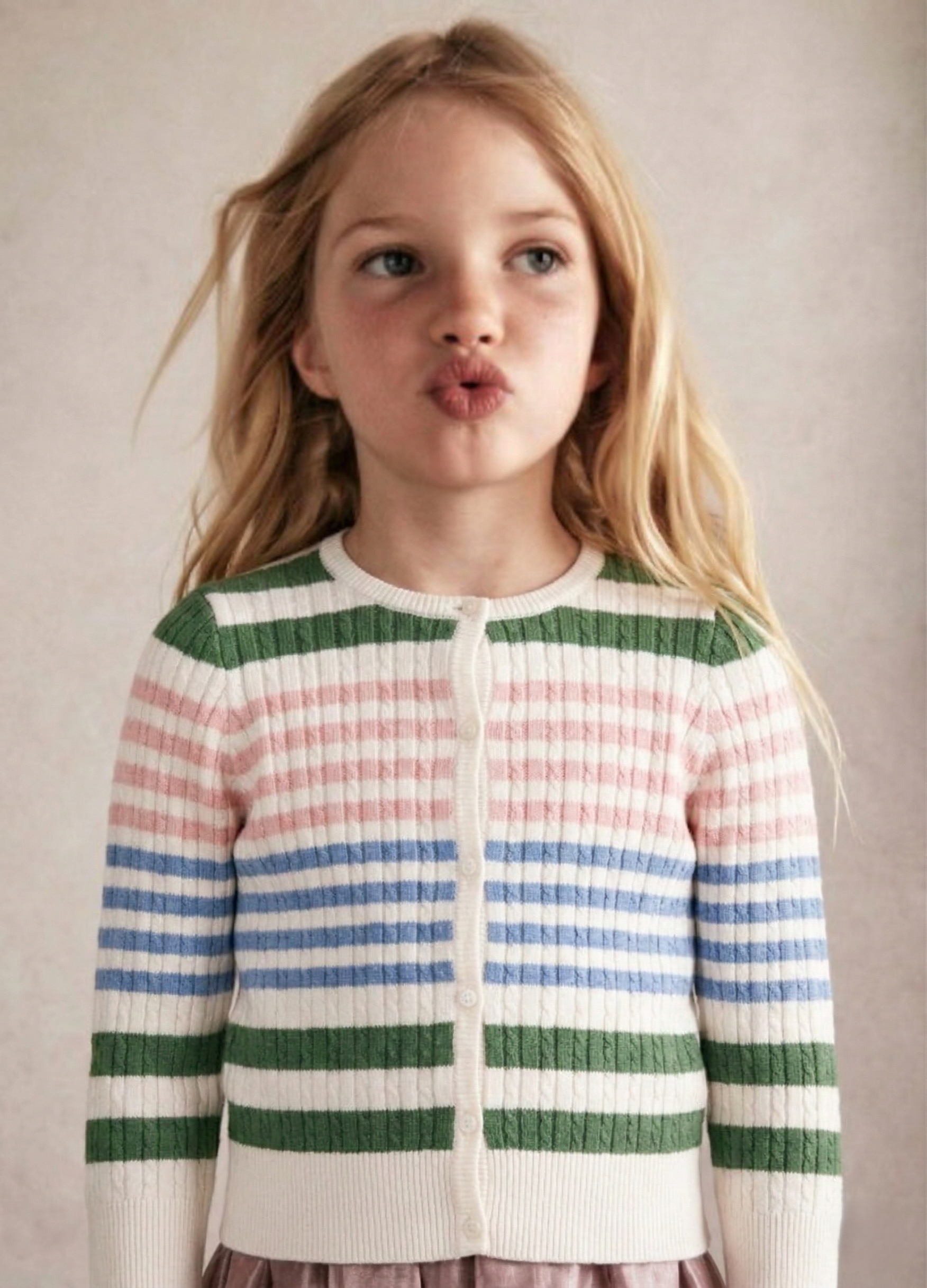 Unisex Wooly Saçörgülü Çizgili Triko Hırka