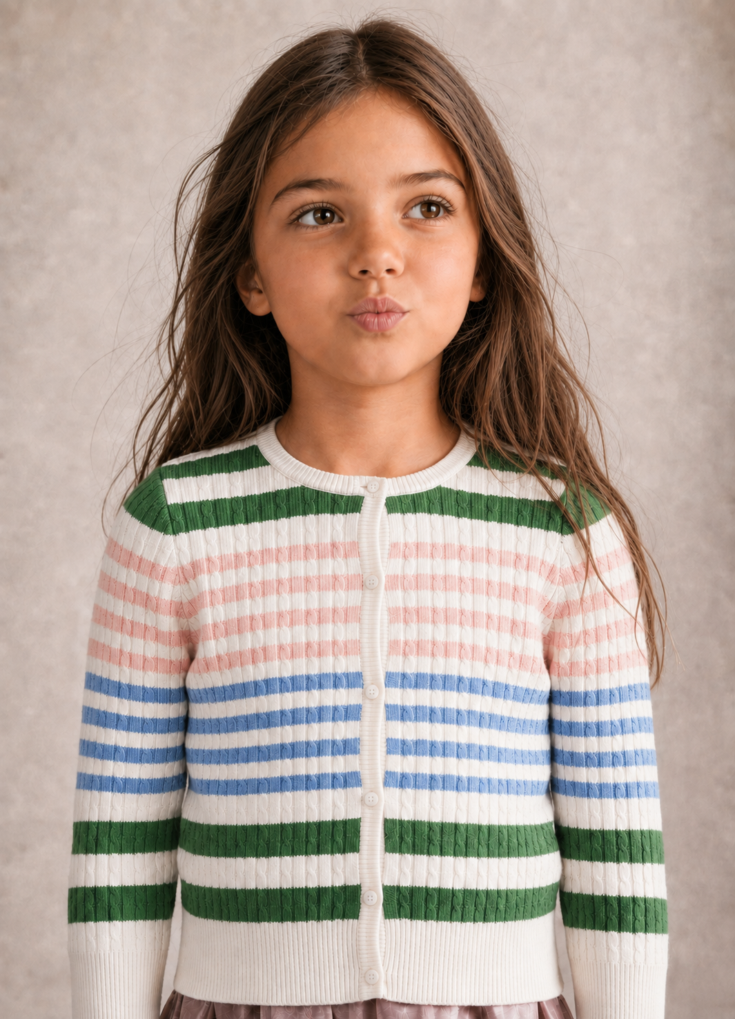 Unisex Wooly Saç Örgülü Çizgili Triko Hırka