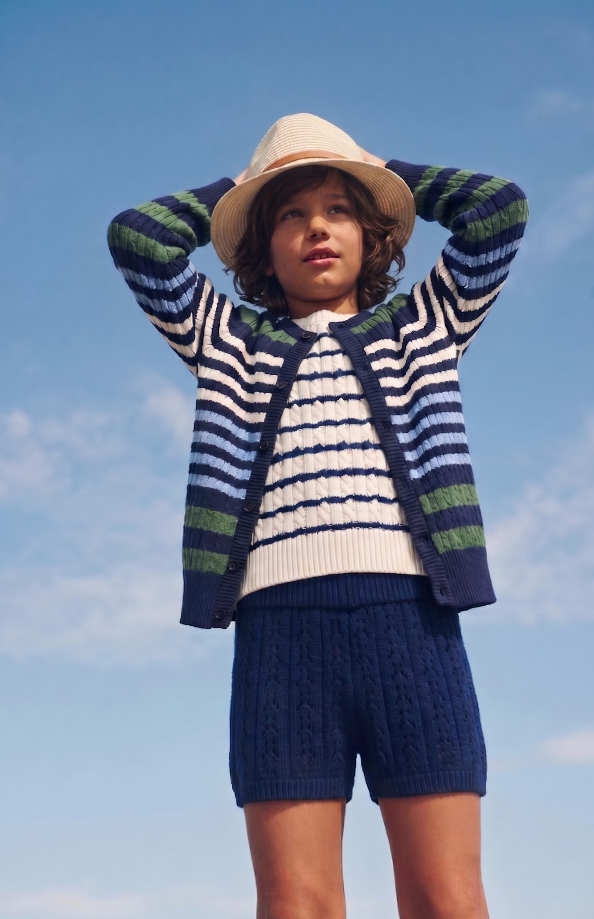 Unisex Wooly Saçörgülü Çizgili Triko Hırka